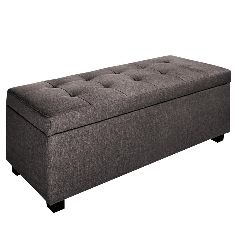 Linen Fabric Storage Ottoman Brown