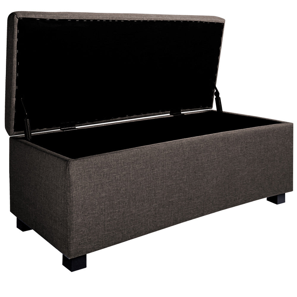 Linen Fabric Storage Ottoman Brown