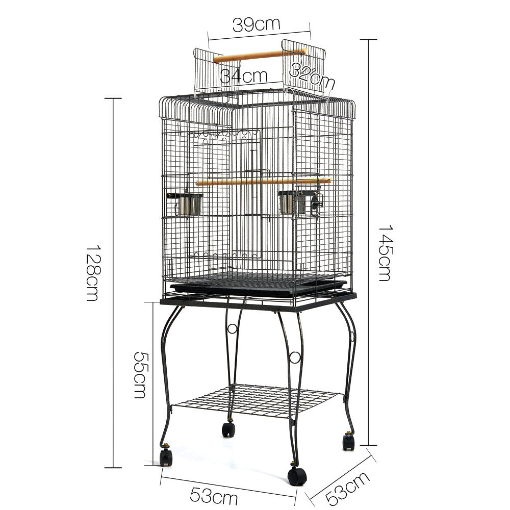 Parrot Pet Aviary Bird Cage w/ Open Roof 145cm Black