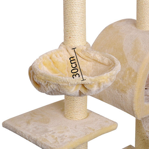 Multi Level Cat Scratching Poles Tree w/ Ladder Beige