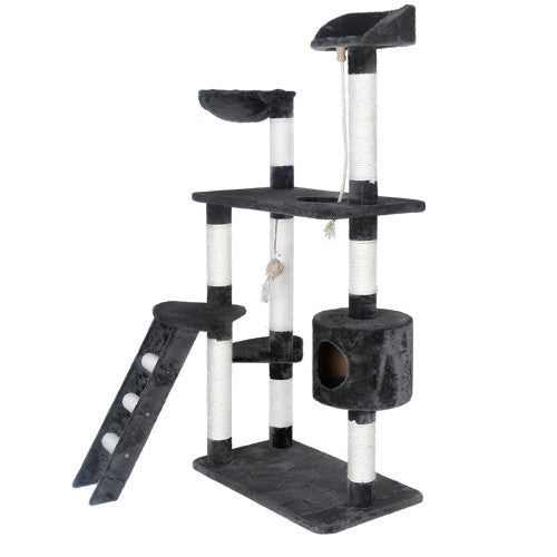 Multi Level Cat Scratching Poles Tree w/ Ladder Grey