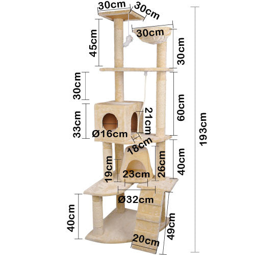 Multi Level Cat Scratching Poles Tree w/ Ladder Beige