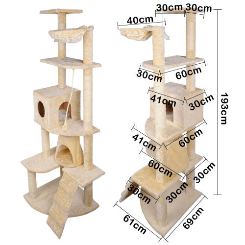 Multi Level Cat Scratching Poles Tree w/ Ladder Beige