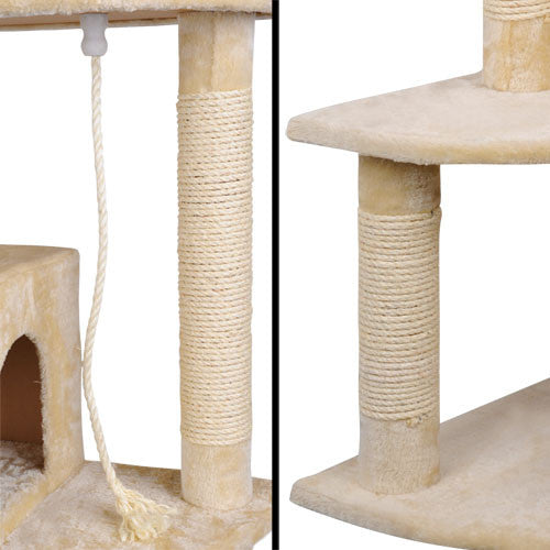 Multi Level Cat Scratching Poles Tree w/ Ladder Beige