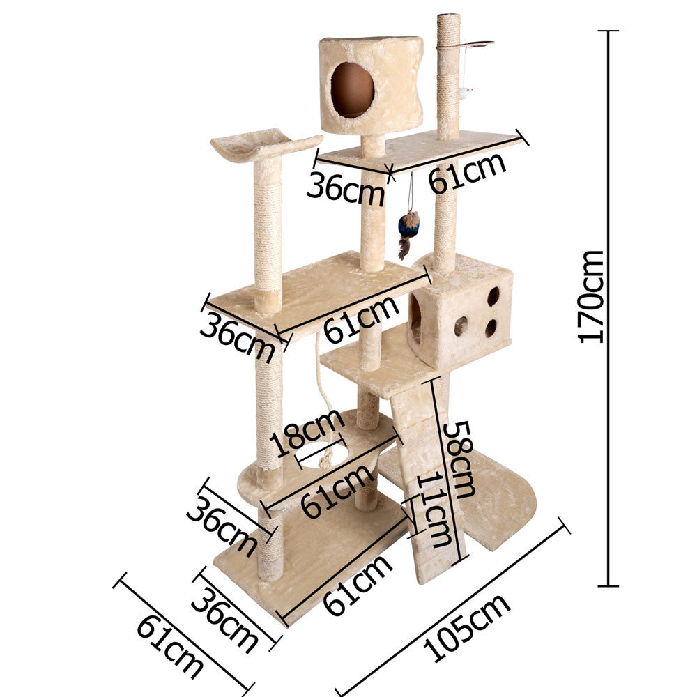 Cat Scratching Poles Post Furniture Tree 170cm Beige