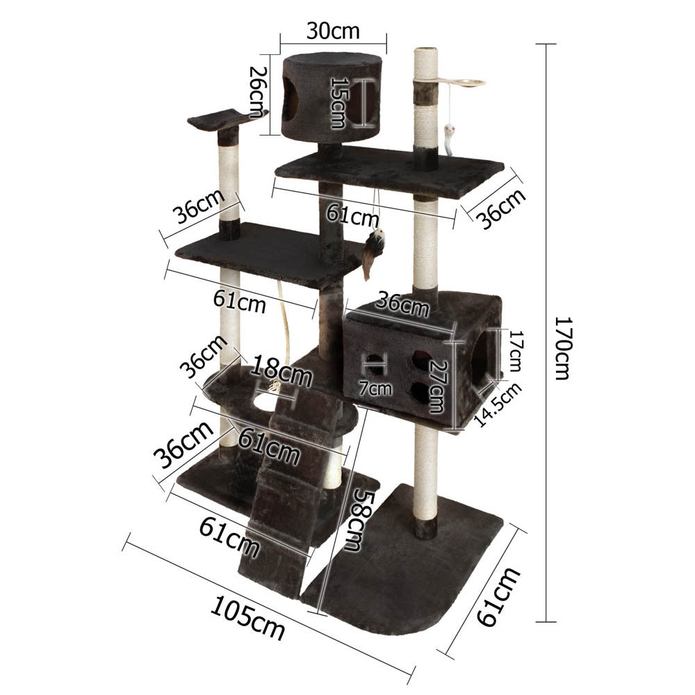 Cat Scratching Poles Post Furniture Tree 170cm Grey