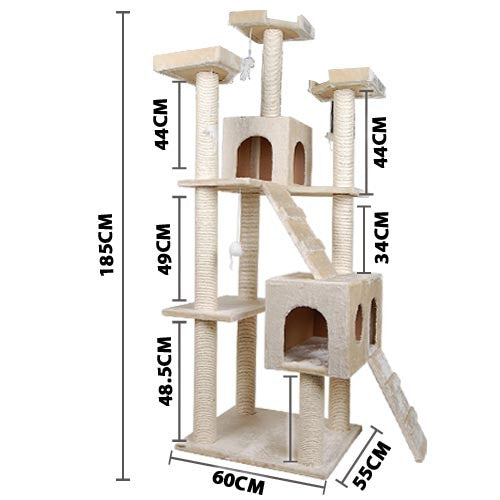 Multi Level Cat Scratching Poles Tree w/ Ladder Beige