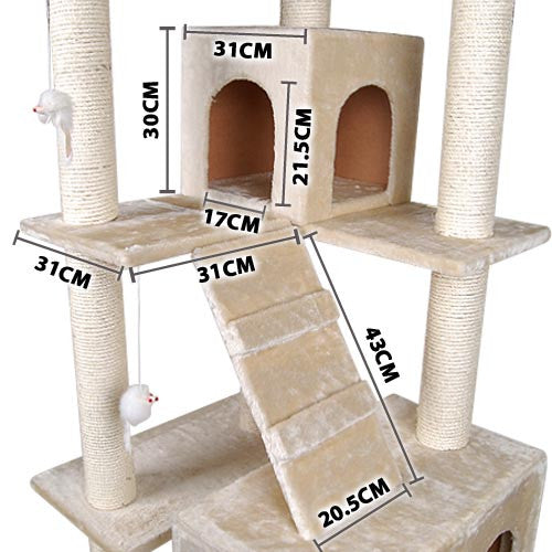 Multi Level Cat Scratching Poles Tree w/ Ladder Beige