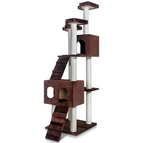 Multi Level Cat Scratching Poles Tree w/ Ladder Chocolate