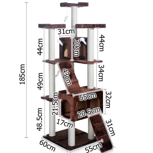 Multi Level Cat Scratching Poles Tree w/ Ladder Chocolate