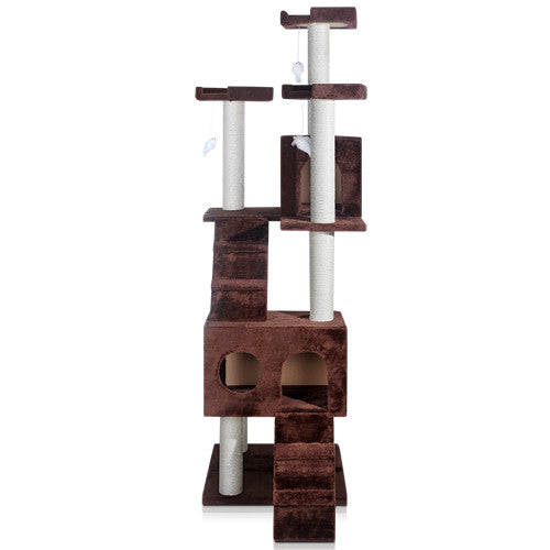 Multi Level Cat Scratching Poles Tree w/ Ladder Chocolate