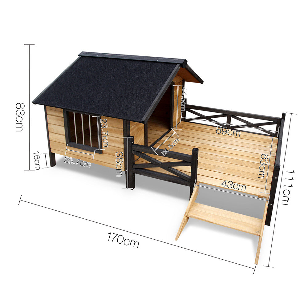 Dog Kennel with Patio - Black