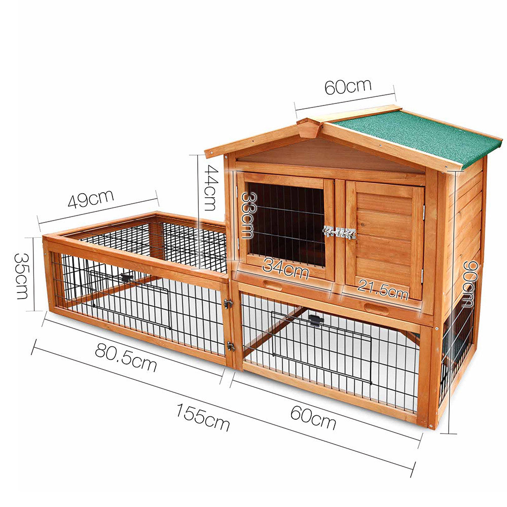 Double Storey Pet Hutch with Under Run Green