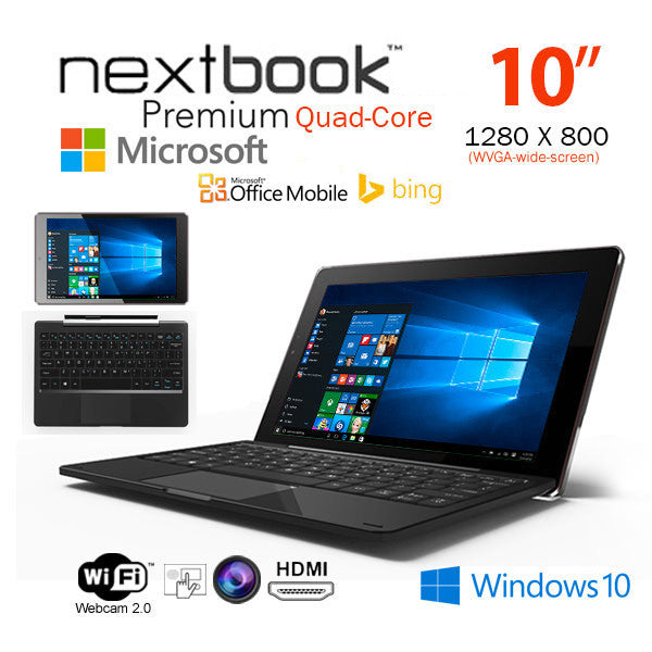 Nextbook 10.1 Inch 32G/Windows 10 /Quad Core with HDMI Output Tablet PC (NXW10QC32G)