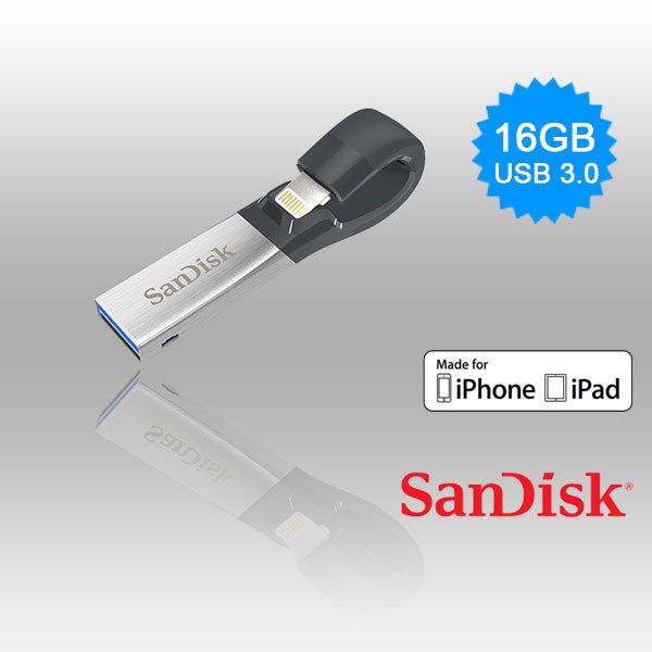 SANDISK IXPAND FLASH DRIVE SDIX30N 16GB GREY IOS USB 3.0  (SDIX30N-016G)