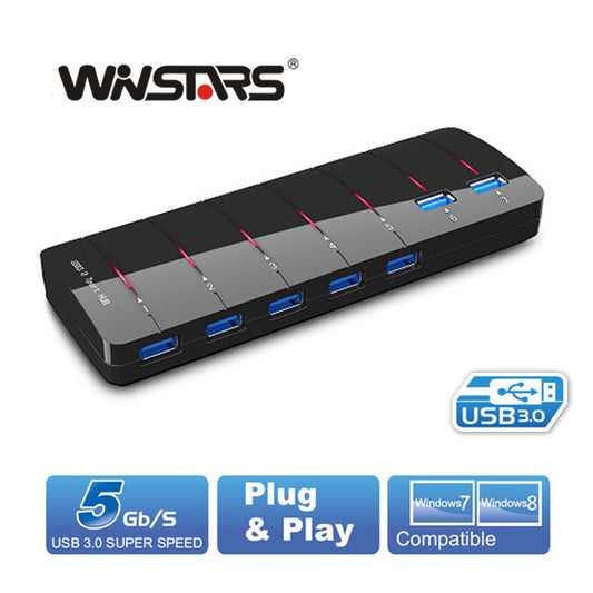 Winstars 7 Port USB 3.0 Hub with Power Adapter