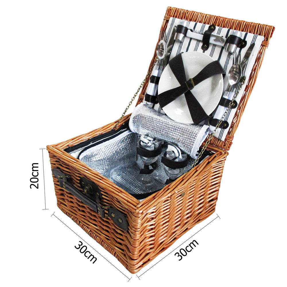 2 Person Picnic Basket Set w/ Cooler Bag Blanket