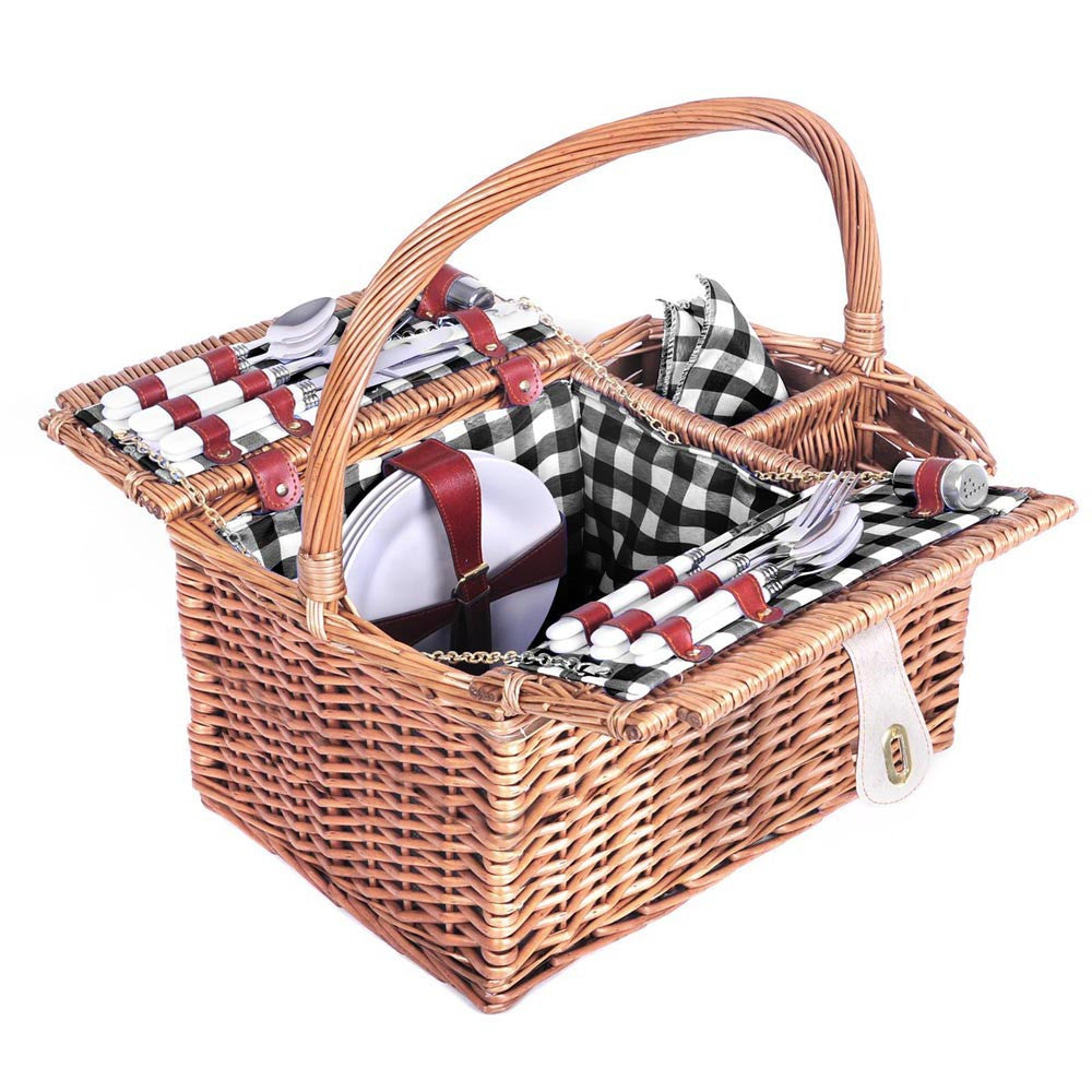 4 Person Picnic Basket Set with Blanket Black