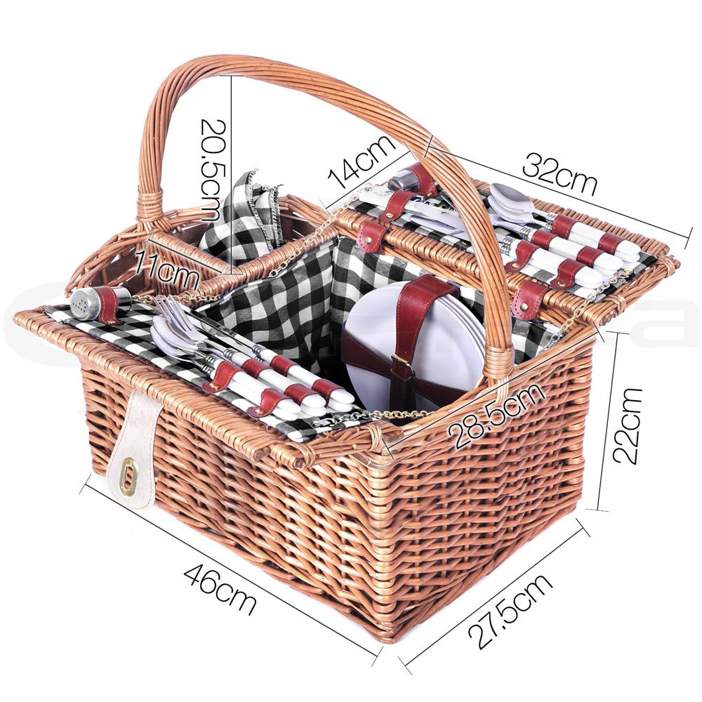 4 Person Picnic Basket Set with Blanket Black