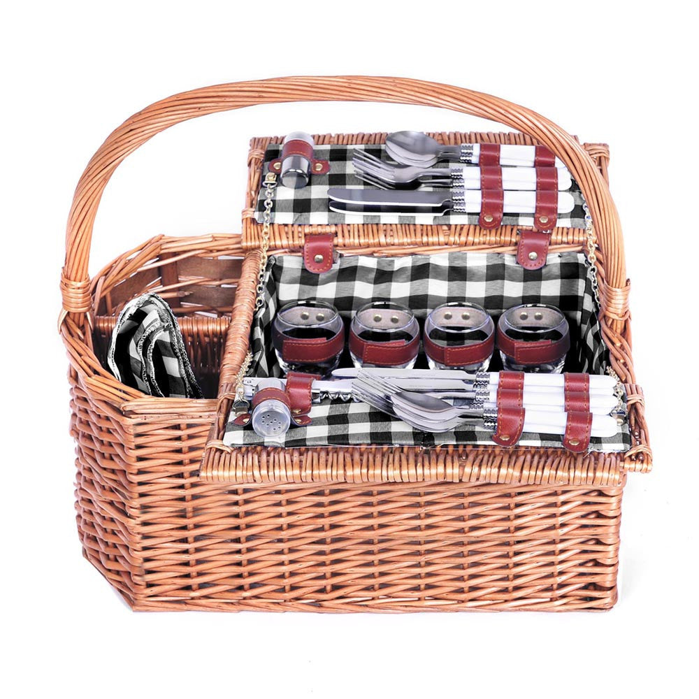 4 Person Picnic Basket Set with Blanket Black