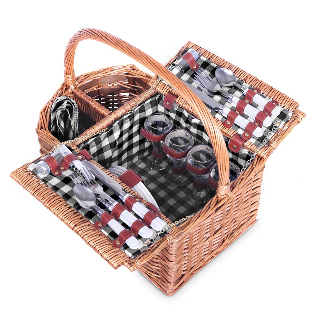 4 Person Picnic Basket Set with Blanket Black