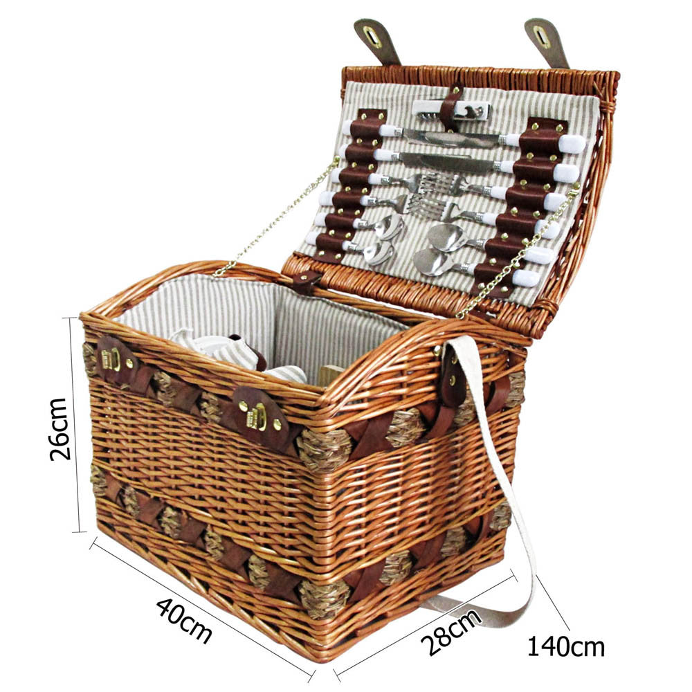 4 Person Picnic Basket Set w/ Cheese Board Blanket