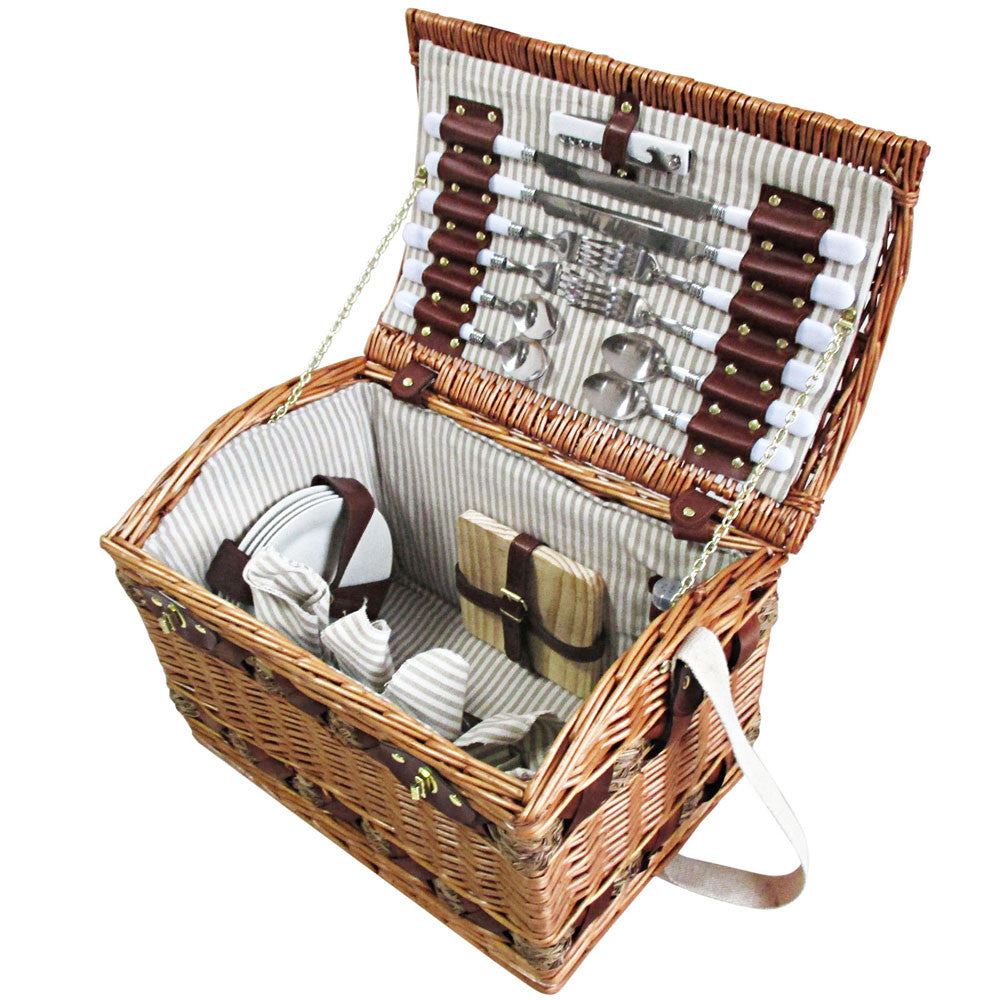 4 Person Picnic Basket Set w/ Cheese Board Blanket