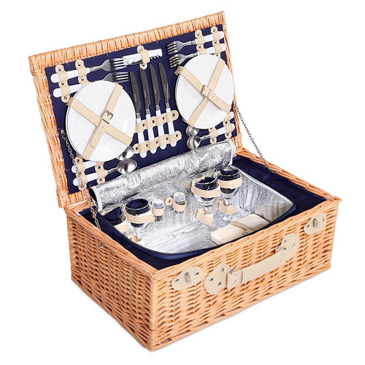 4 Person Picnic Basket Set with Cooler Bag Blanket - Navy