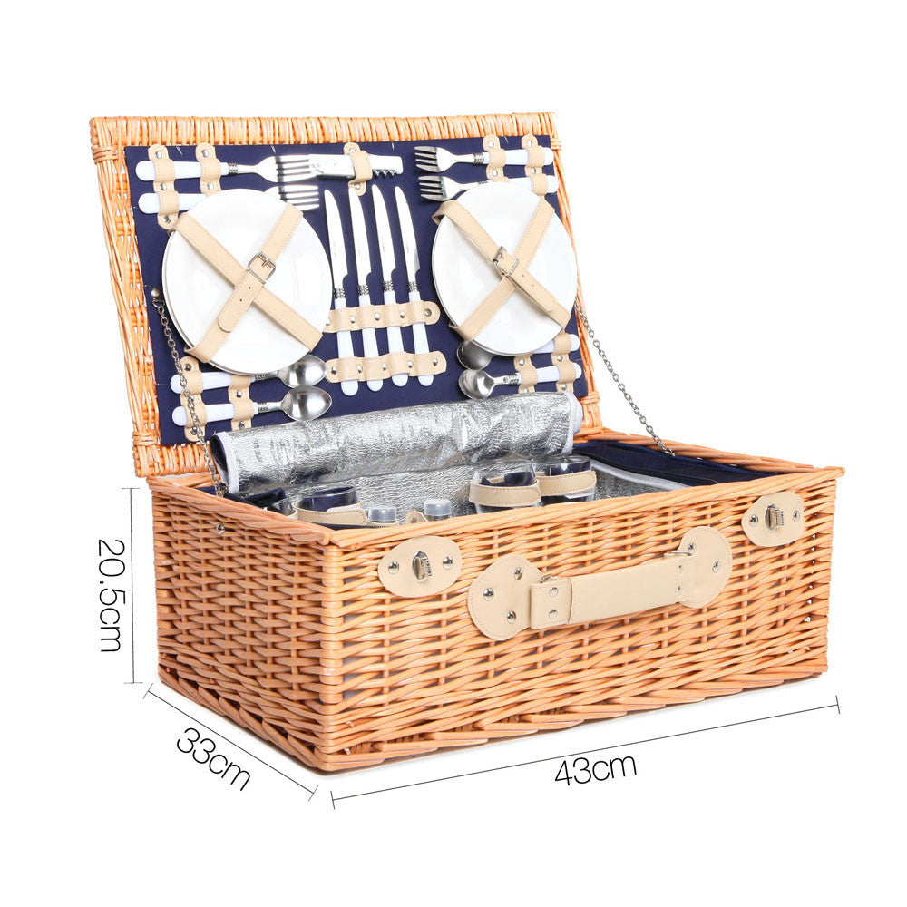 4 Person Picnic Basket Set with Cooler Bag Blanket - Navy