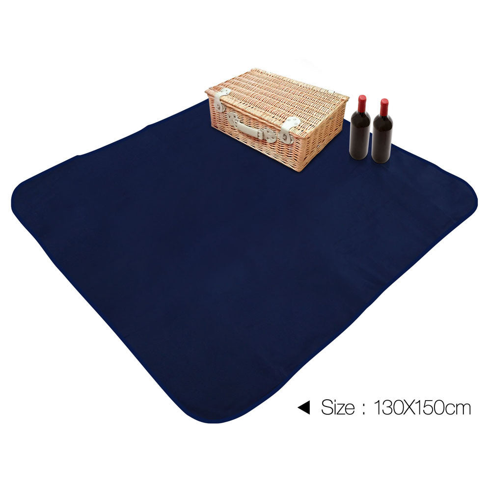 4 Person Picnic Basket Set with Cooler Bag Blanket - Navy