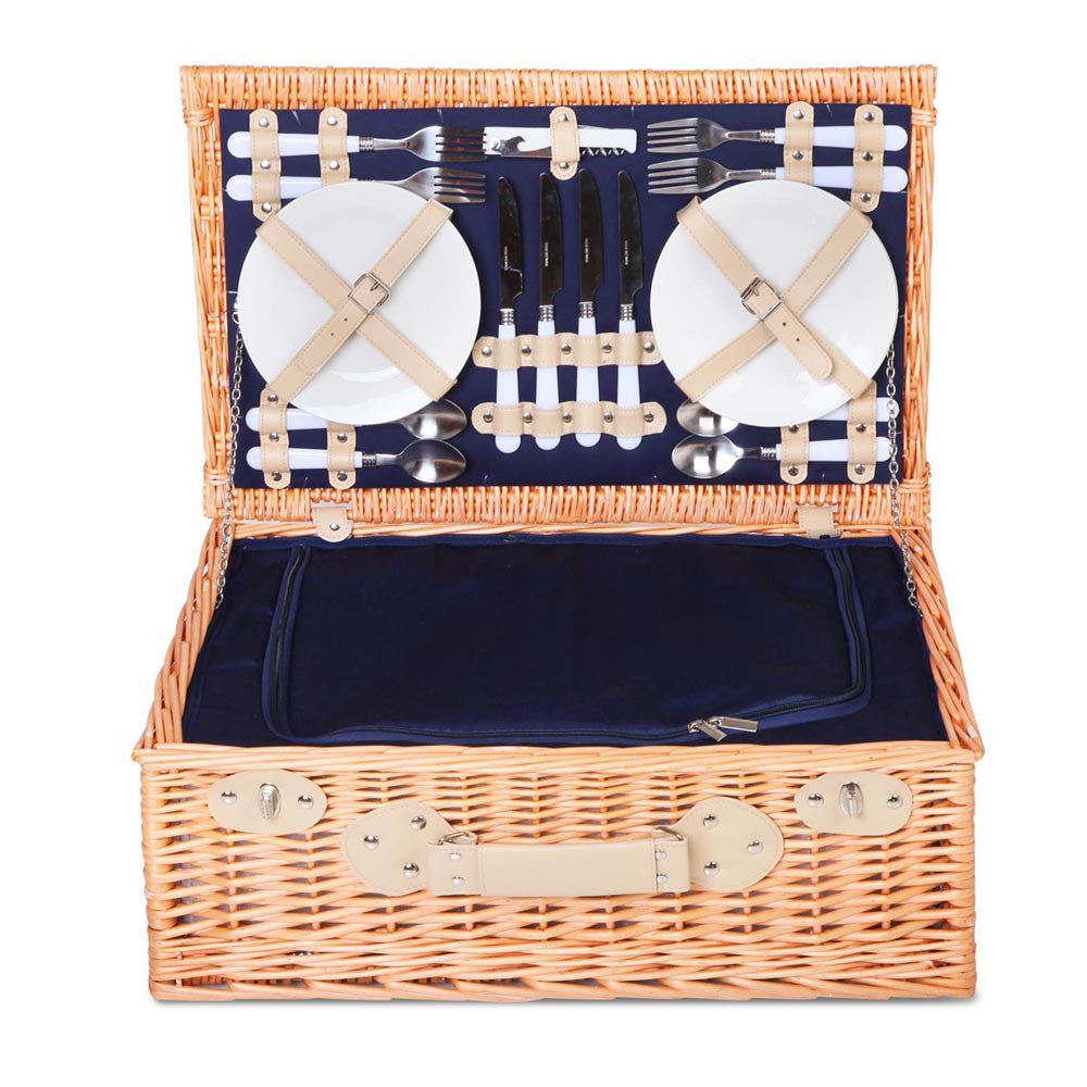 4 Person Picnic Basket Set with Cooler Bag Blanket - Navy