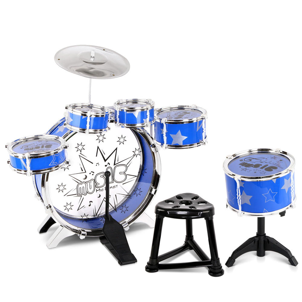 Kids Drums Play Set 8 Pcs with Seat - Blue