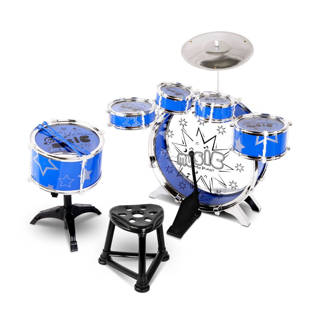 Kids Drums Play Set 8 Pcs with Seat - Blue