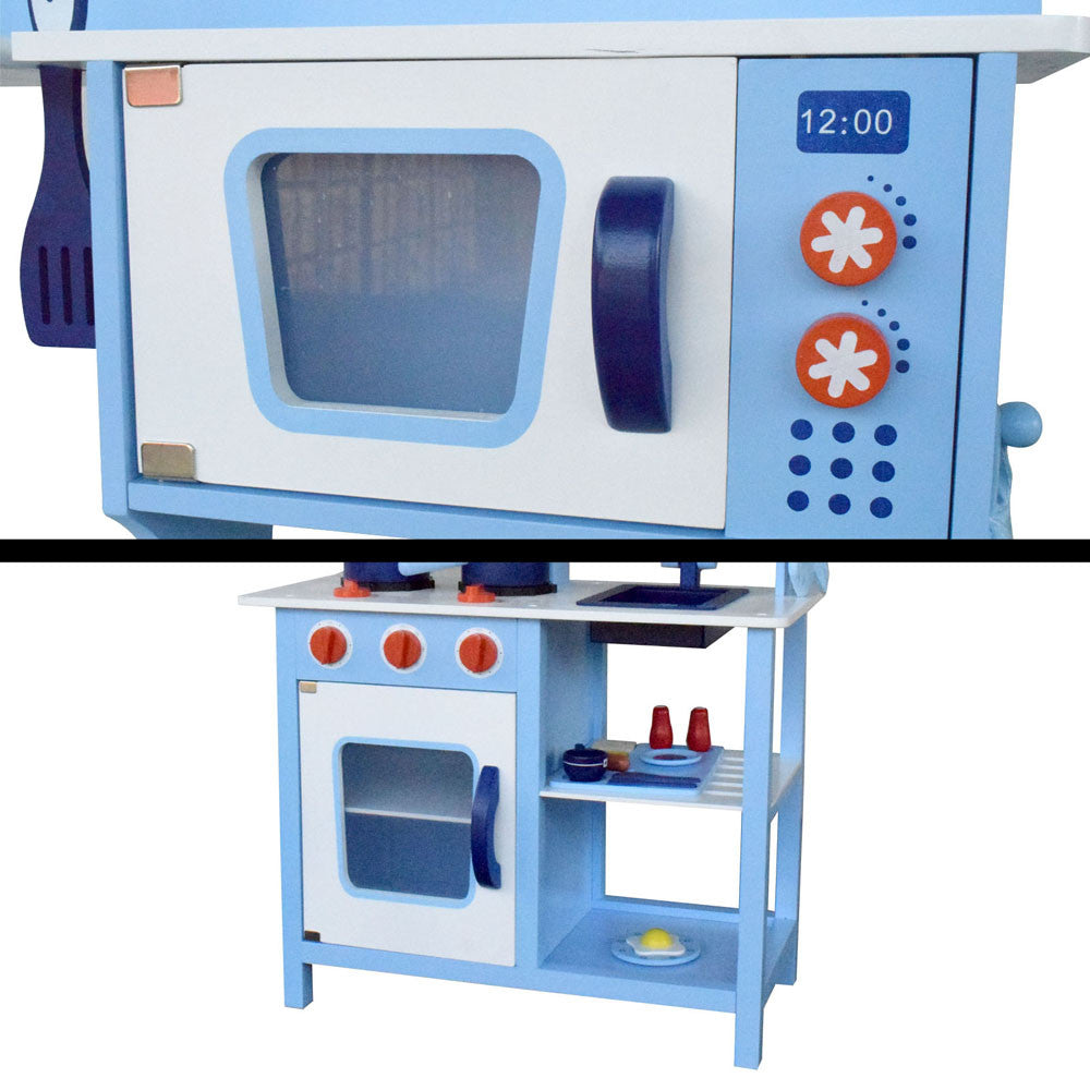 Children Wooden Kitchen Play Set Blue