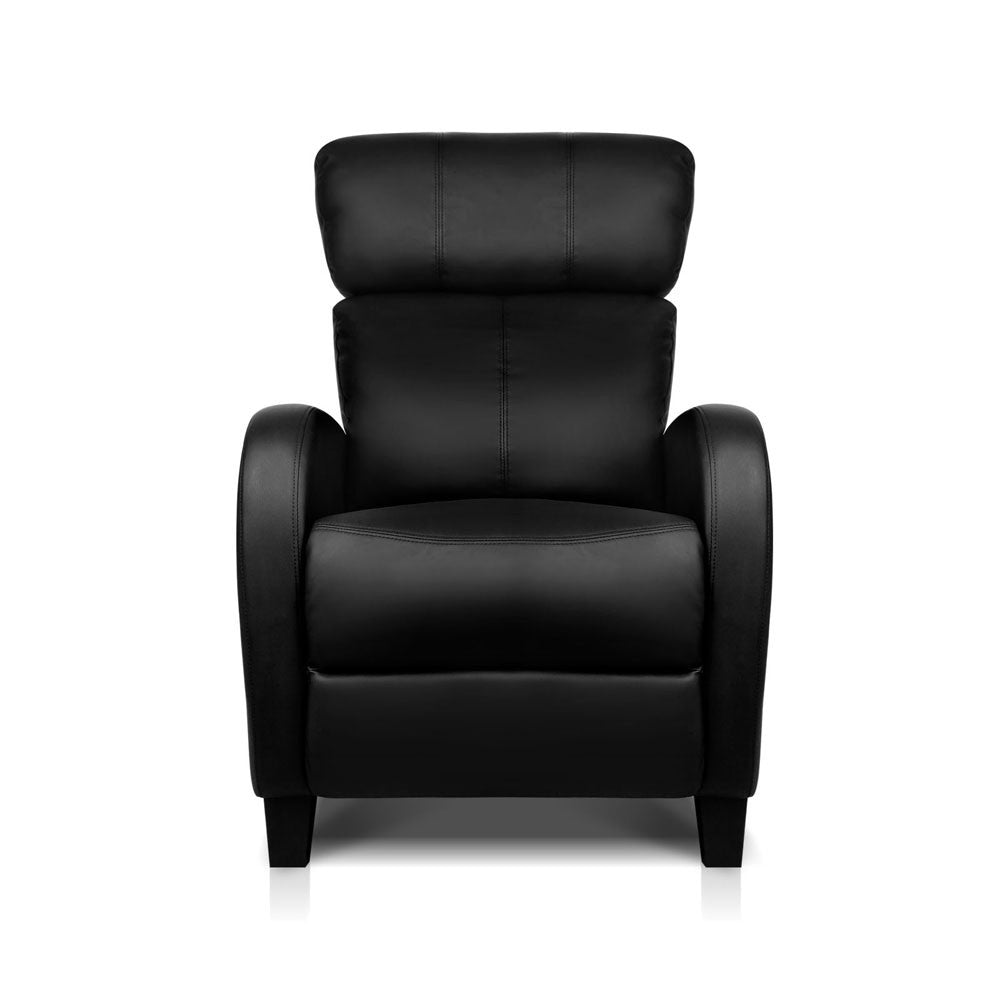 Faux Leather Armchair Recliner - Black