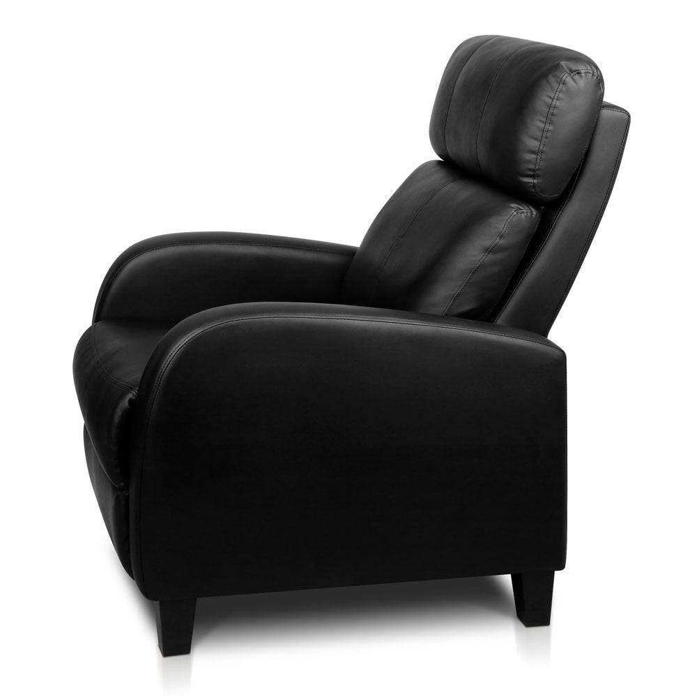 Faux Leather Armchair Recliner - Black