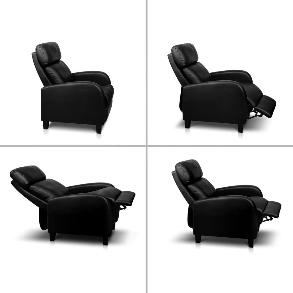 Faux Leather Armchair Recliner - Black