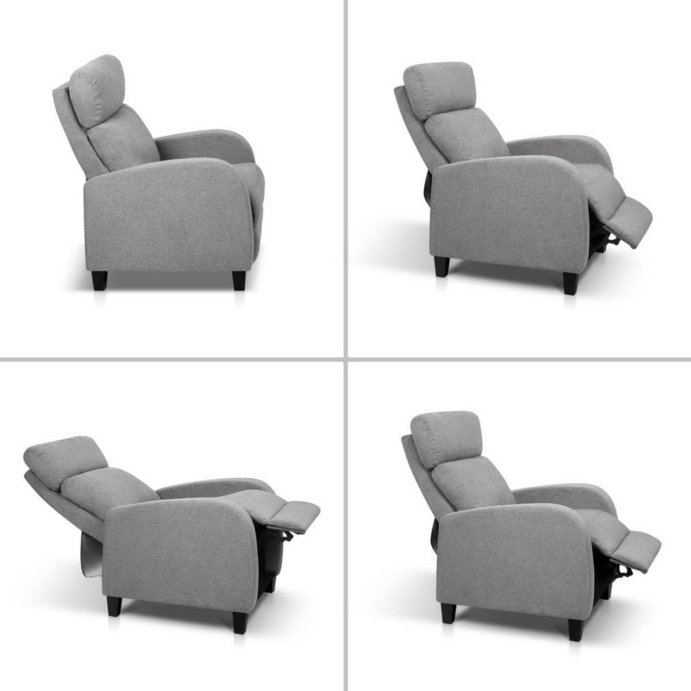 Linen Fabric Armchair Recliner - Grey