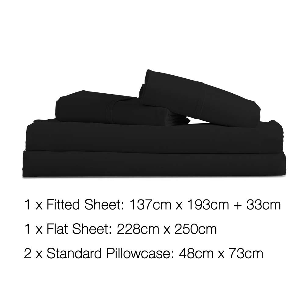 4 Piece Microfibre Sheet Set Double– Black