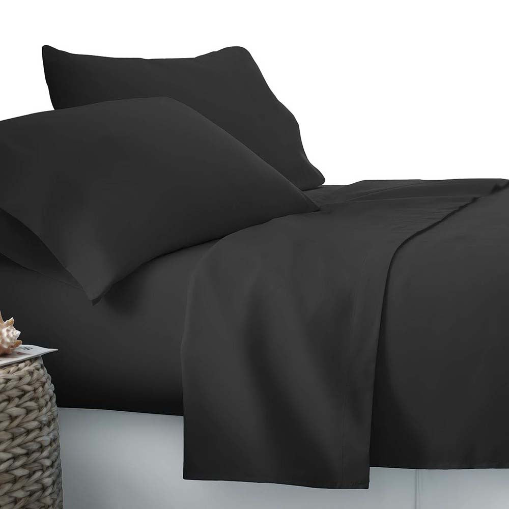 4 Piece Microfibre Sheet Set Double– Black