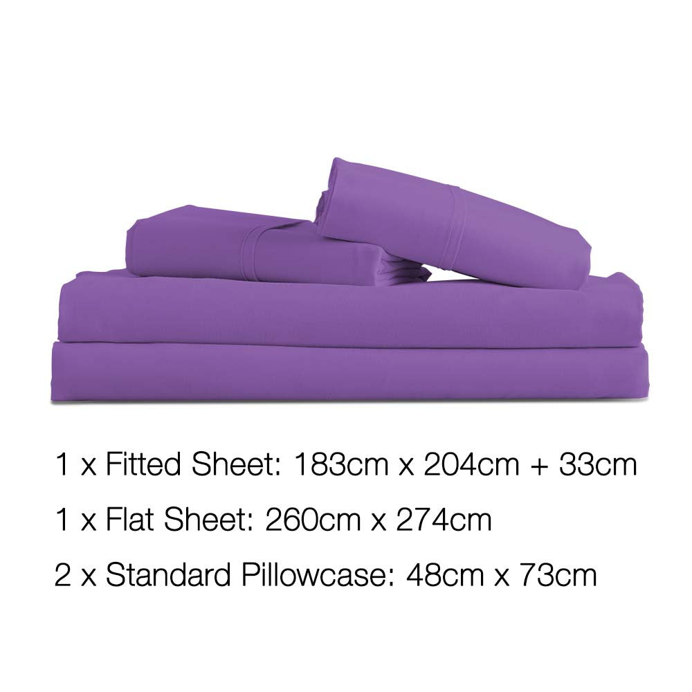 4 Piece Microfibre Sheet Set King – Purple