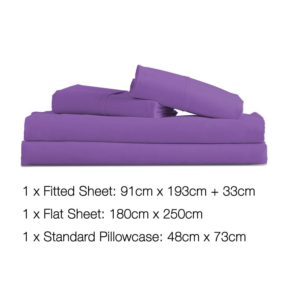 3 Piece Microfibre Sheet Set Single – Purple