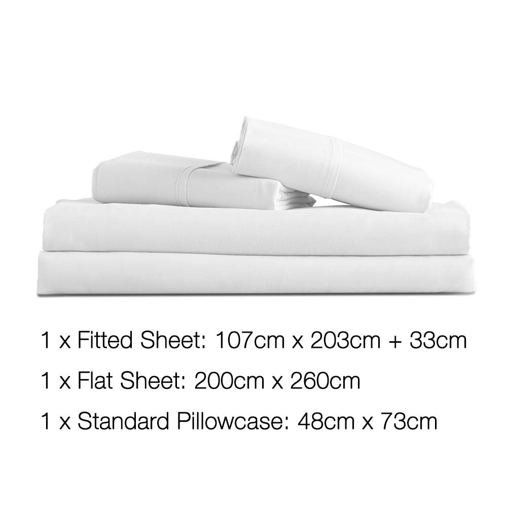 3 Piece Microfibre Sheet Set King Single – White