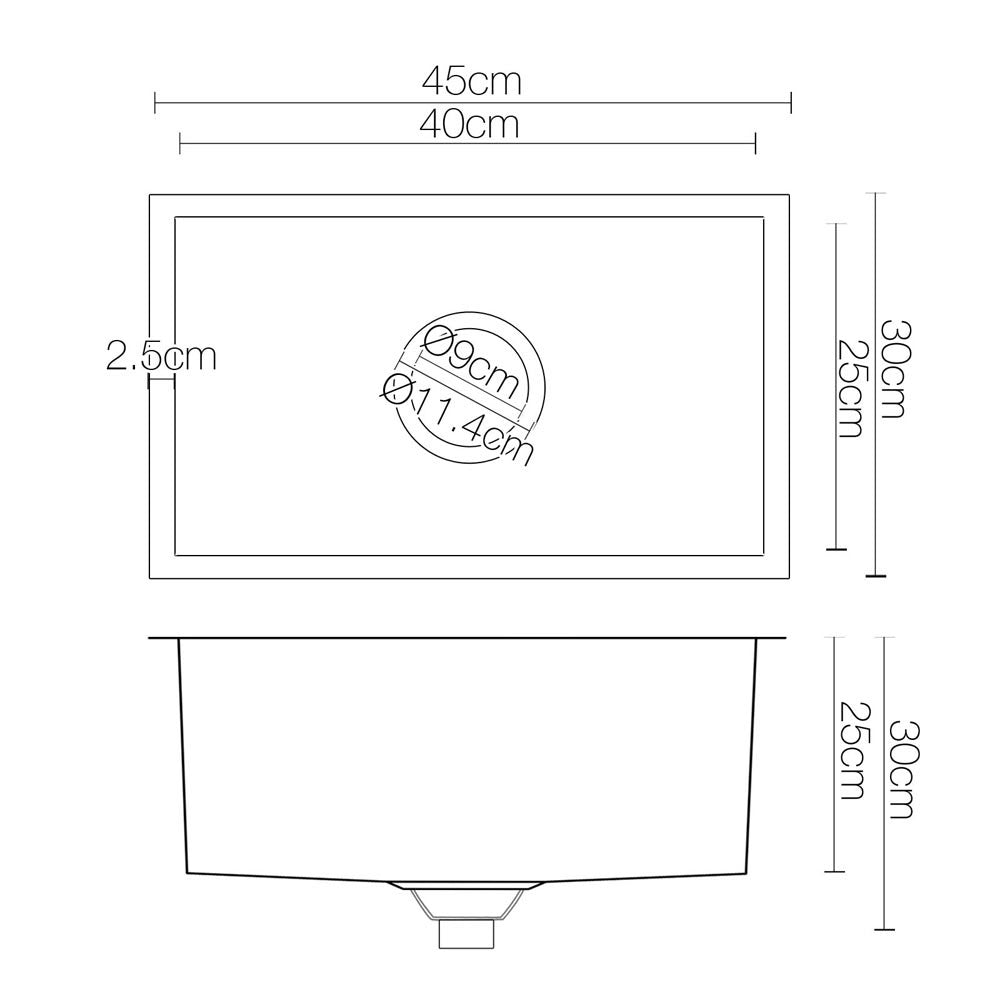 Stainless Steel Kitchen Laundry Sink with Strainer Waste 450 x 300mm