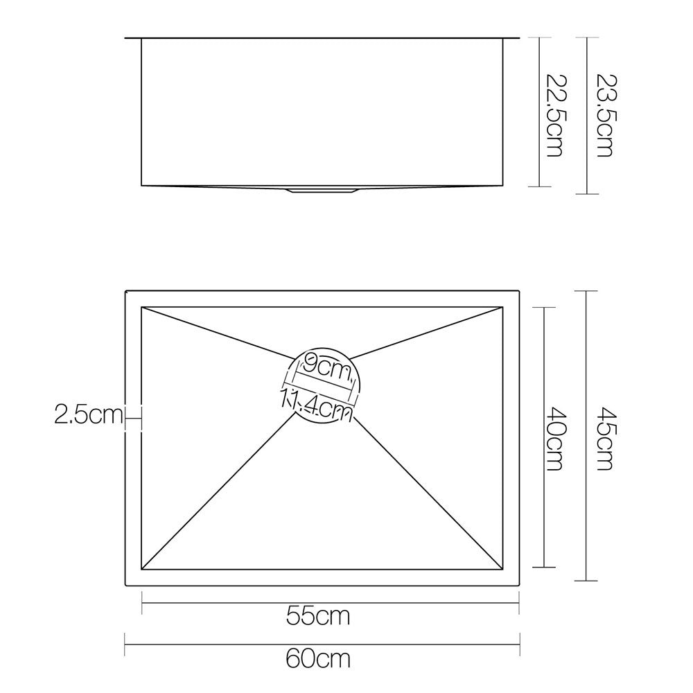 Stainless Steel Kitchen/Laundry Sink with Waste Strainer 600 x 450 mm