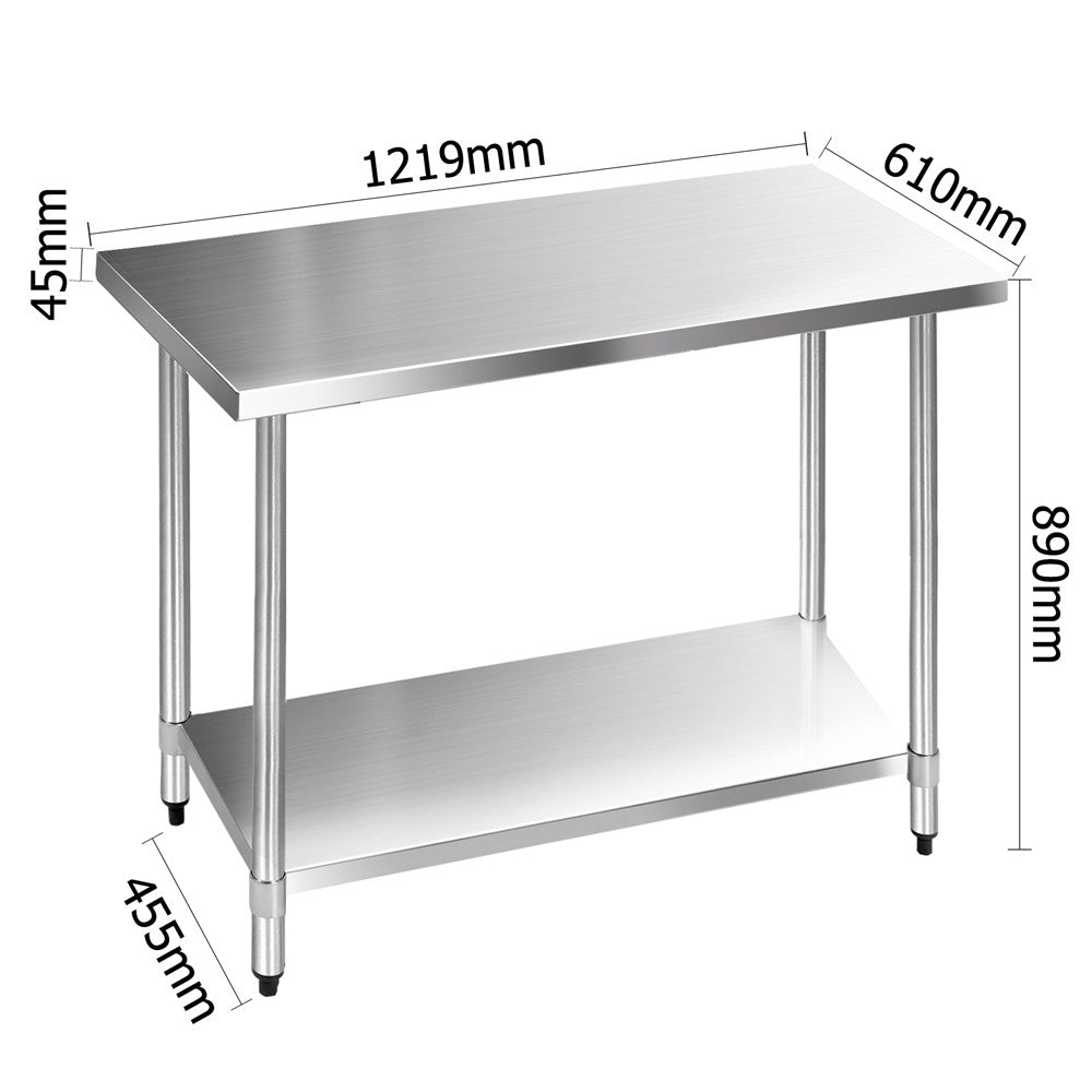 304 Stainless Steel Kitchen Work Bench Table 1219mm