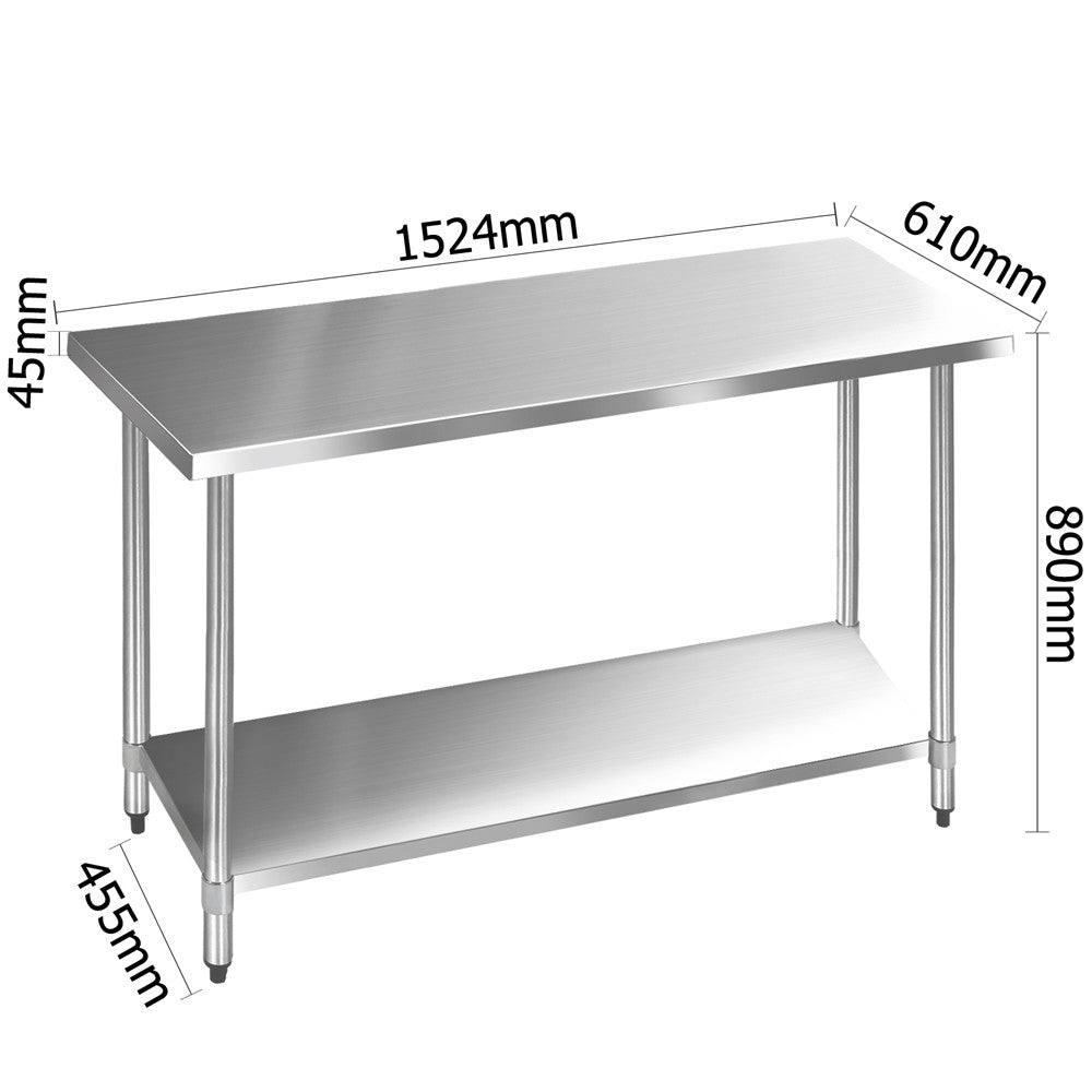 304 Stainless Steel Kitchen Work Bench Table 1524mm