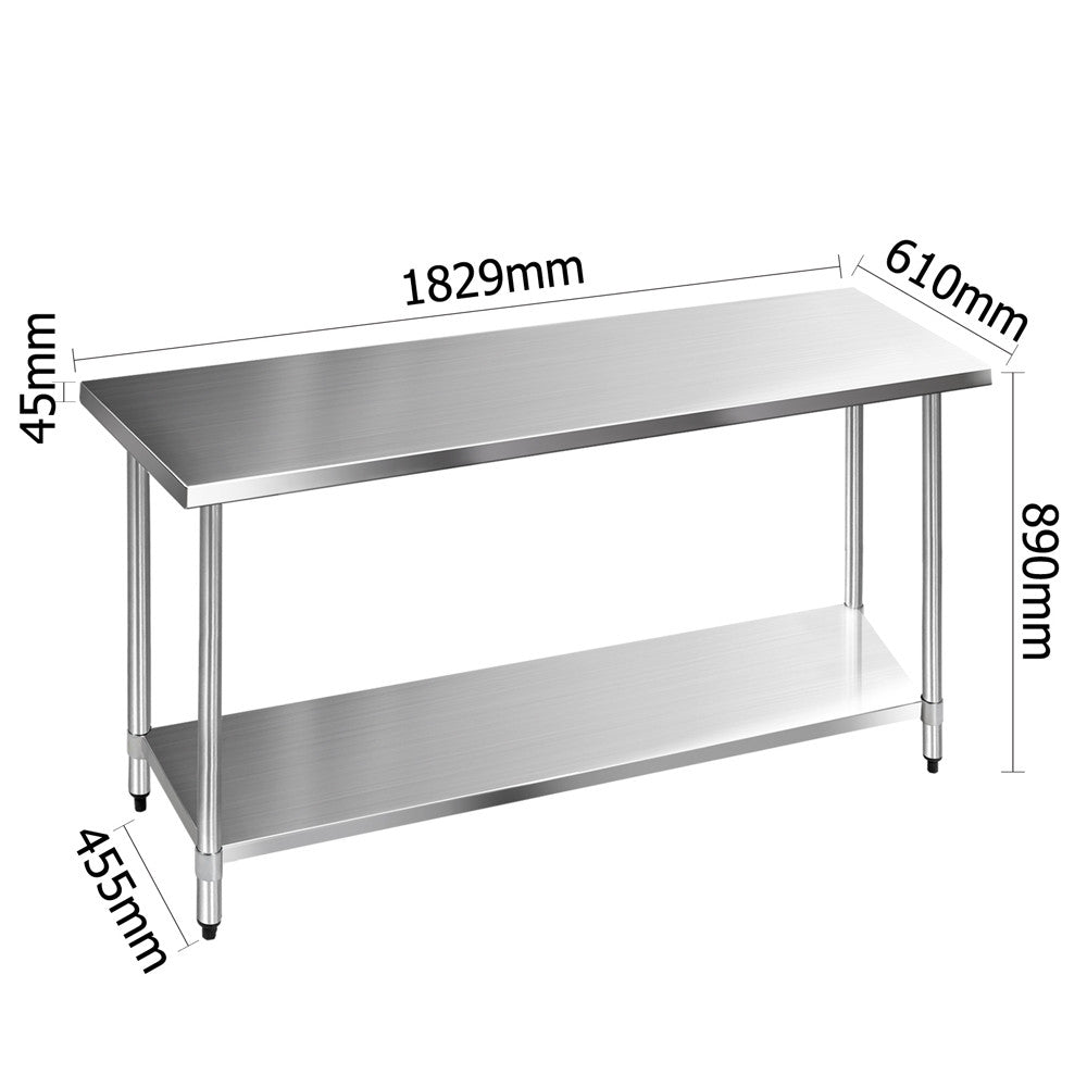 304 Stainless Steel Kitchen Work Bench Table 1829mm