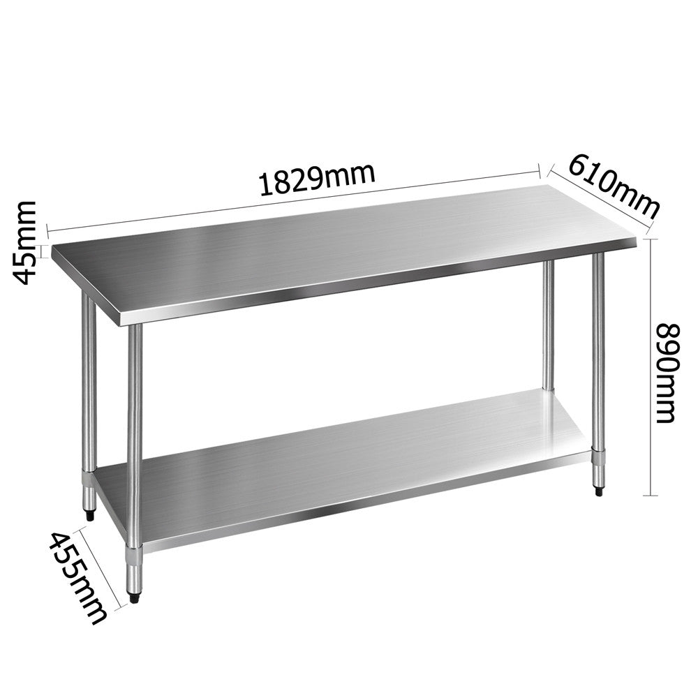 430 Stainless Steel Kitchen Work Bench Table 1829mm