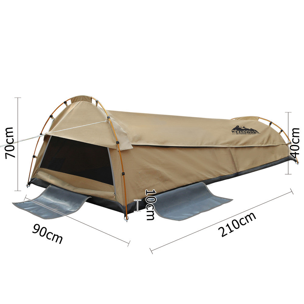 King Single Camping Canvas Swag Tent Beige with Air Pillow